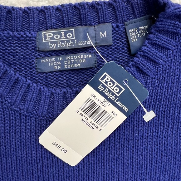 Polo Ralph Lauren 100% Cotton Crew-neck Sweater Boy's Size M Blue VTG NWT - Picture 8 of 11
